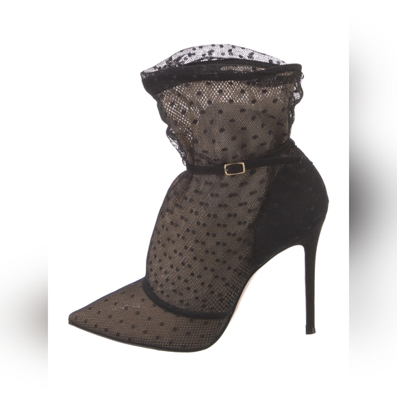Gianvito Rossi Italian Polka Dot Lace Heeled Bootie SZ 39 - Picture 1 of 5